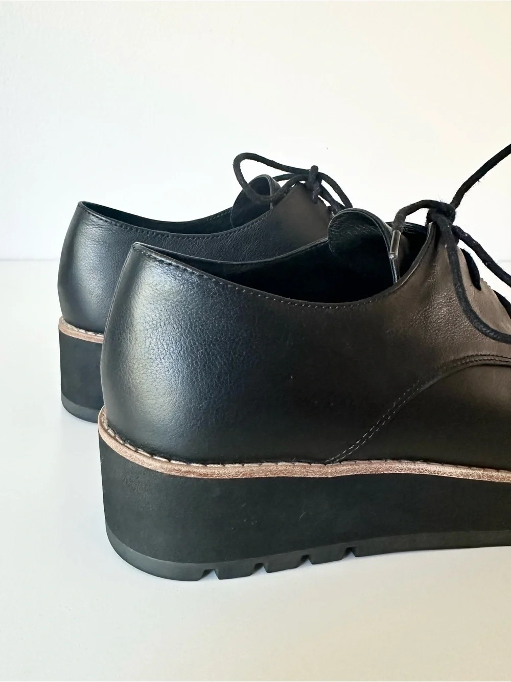 Eileen Fisher Black Leather Platform Oxfords Lug Sole Derby Size 8